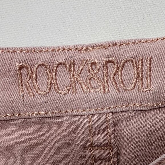 Rock & Roll Cowgirl Pastel Pink Stretch Denim High Rise Flare Jeans - Picture 5 of 7